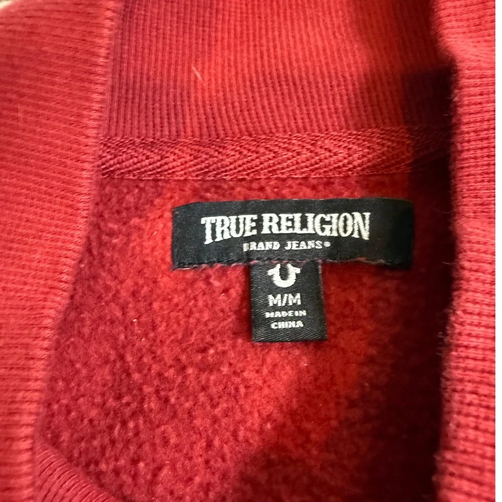 True Religion Mens Red Logo Tape Full Zip Track Jacket Fleece Sweatshirt Medium